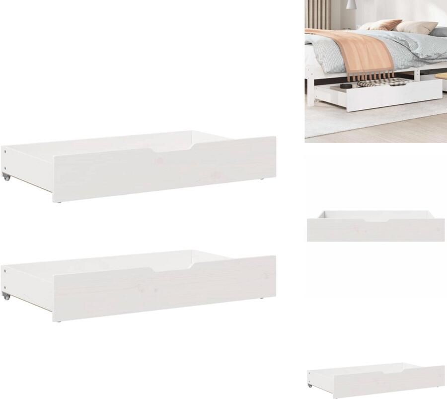 VidaXL Bedlade Bedlades Lade Onder Bed Opberglade Onder Bed Bedlades 2 st 90x55x16 cm massief grenenhout wit
