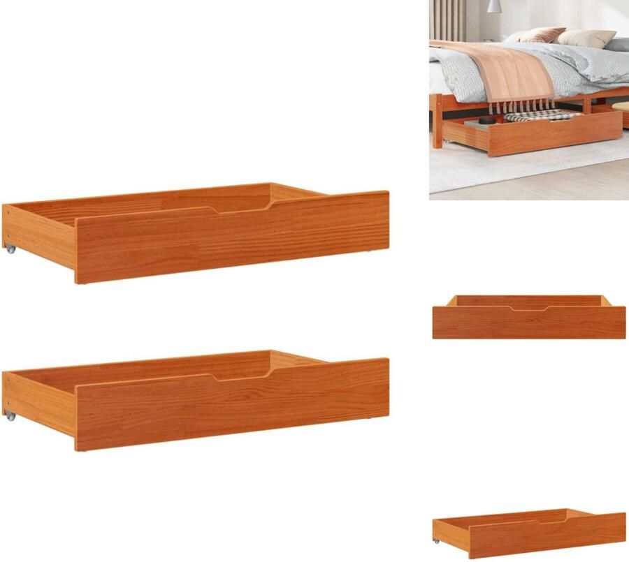 VidaXL Bedlade Bedlades Lade Onder Bed Opberglade Onder Bed Bedlades 2 st 90x55x16 massief grenenhout wasbruin