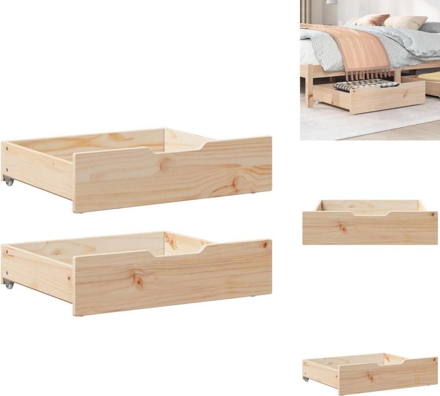 VidaXL Bedlade Bedlades Lade Onder Bed Opberglade Onder Bed Bedlades 2 st met wieltjes 75x55x16 cm massief grenenhout