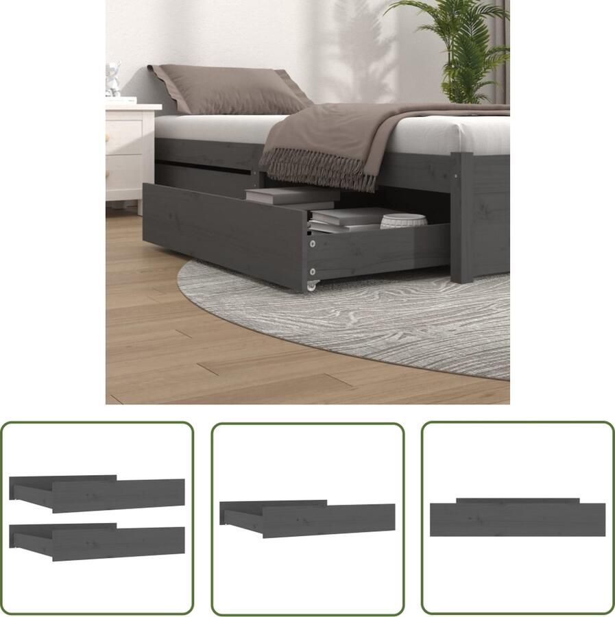 The Living Store Bedlades Grenenhout Grijs 95 x 103 x 18 cm Maximale opbergruimte Opbergladekast Bedladen Slaapkamerspullen Kasten Houten Kasten