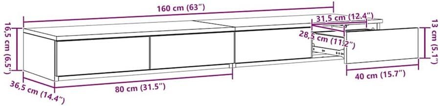 VidaXL Bedlades met lade Zwart eiken 160 x 36.5 x 16.5 cm Bewerkt hout - Foto 2