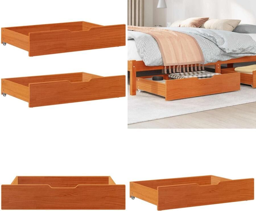 VidaXL Bedlades 2 st 80x55x16 massief grenenhout wasbruin Bedlade Bedlades Lade Onder Bed Opberglade Onder Bed