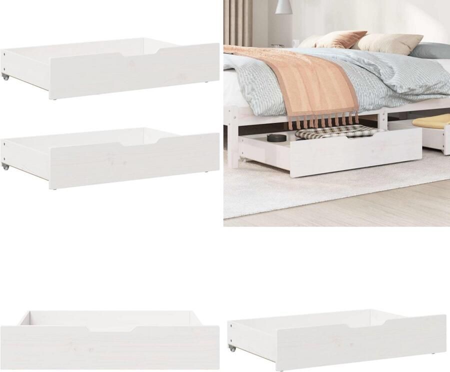 VidaXL Bedlades 2 st 85x55x16 cm massief grenenhout wit Bedlade Bedlades Lade Onder Bed Opberglade Onder Bed