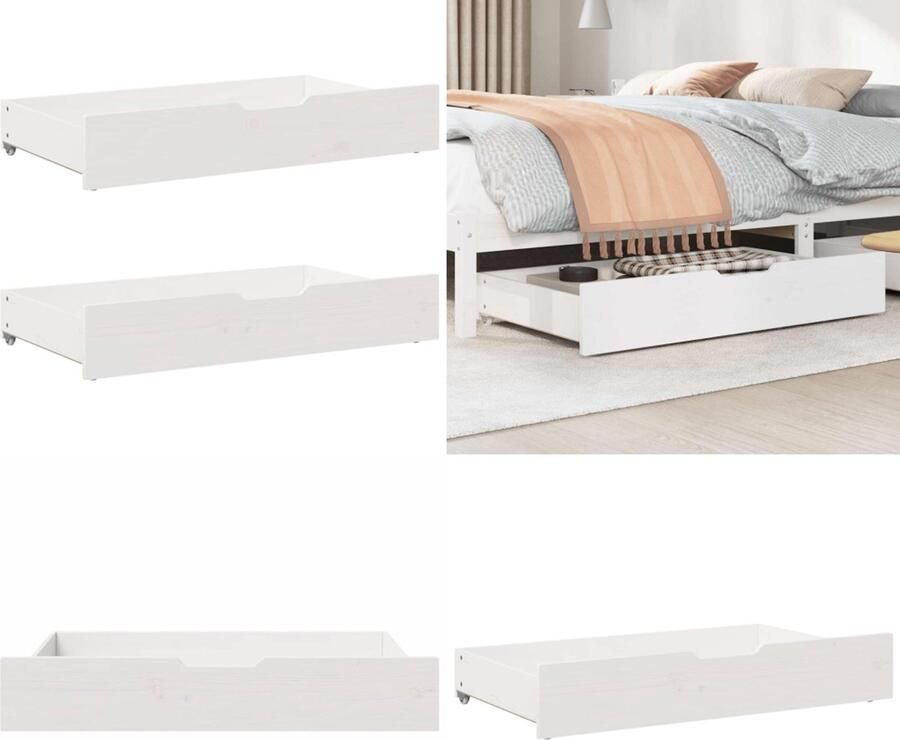 VidaXL Bedlades 2 st 90x55x16 cm massief grenenhout wit Bedlade Bedlades Lade Onder Bed Opberglade Onder Bed