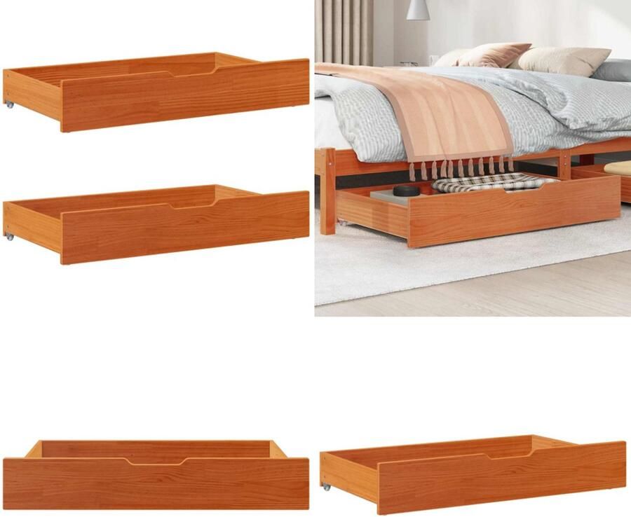 VidaXL Bedlades 2 st 90x55x16 massief grenenhout wasbruin Bedlade Bedlades Lade Onder Bed Opberglade Onder Bed