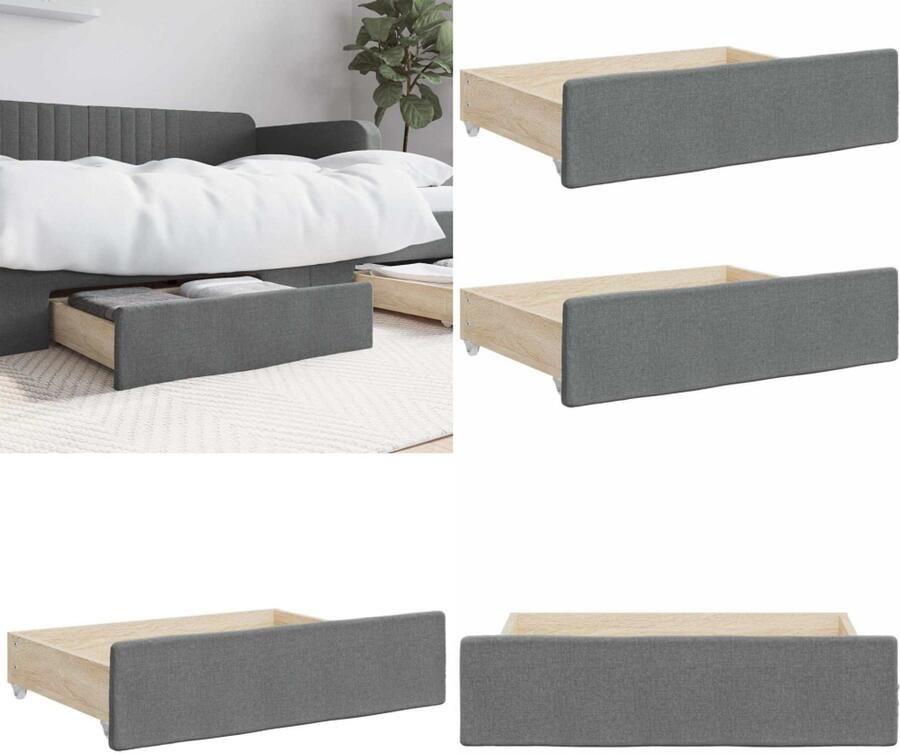 VidaXL Bedlades 2 st bewerkt hout en stof donkergrijs Bedlade Bedlades Lade Onder Bed Lades Onder Bed