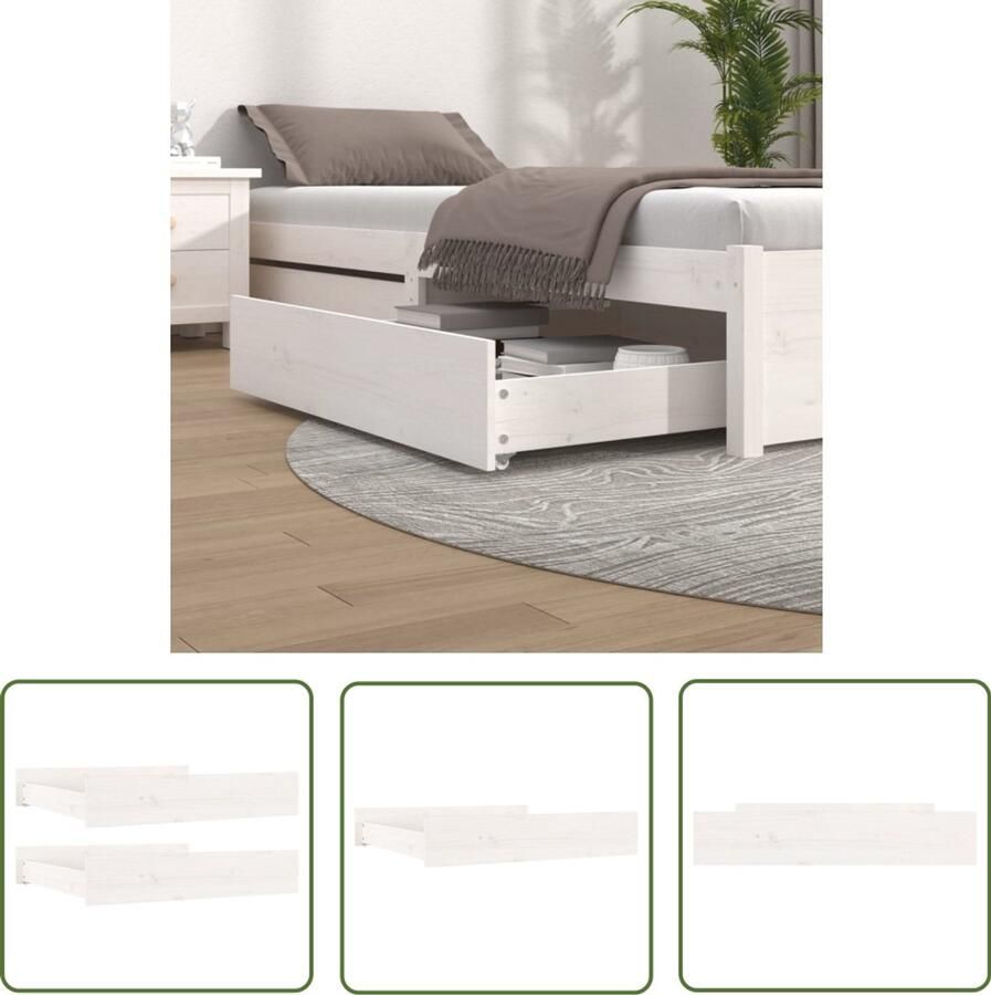 VidaXL Bedlades 2 st massief grenenhout wit Bedladen Opbergruimte Slaapkamer Grenenhout Wit Meubilair Kast Boxspring Design Praktisch Compact Storage Solutions