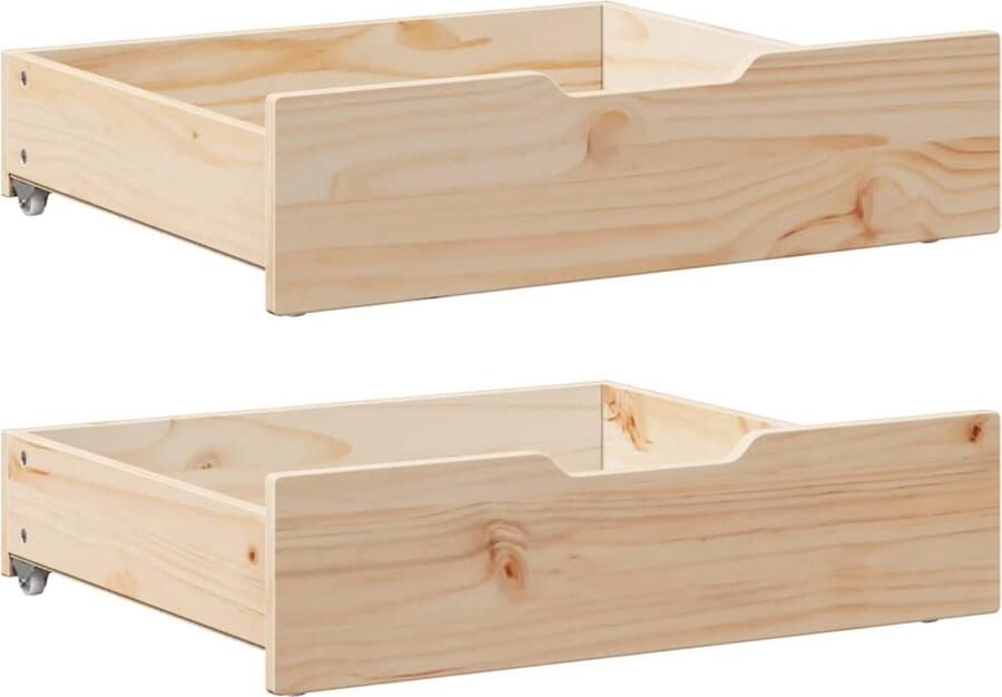 VidaXL Bedlades 2 st met wieltjes 65x55x17 cm massief grenenhout