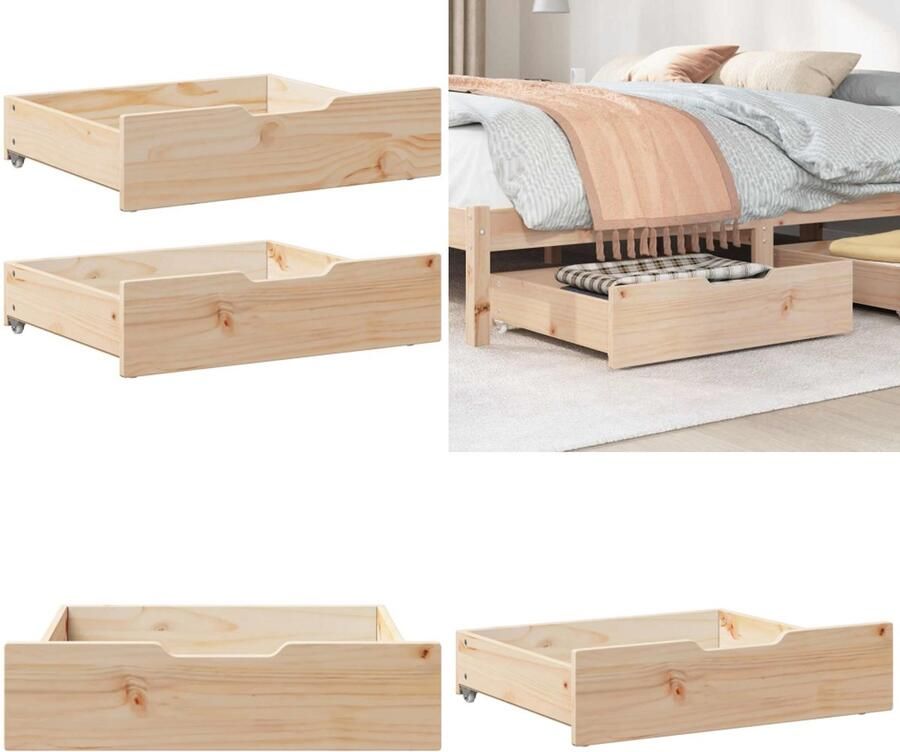 VidaXL Bedlades 2 st met wieltjes 75x55x16 cm massief grenenhout Bedlade Bedlades Lade Onder Bed Opberglade Onder Bed
