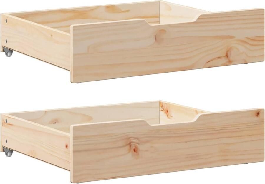 VidaXL Bedlades 2 st met wieltjes 75x55x17 cm massief grenenhout