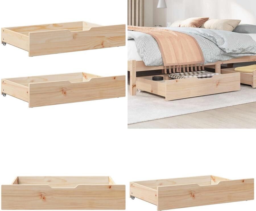 VidaXL Bedlades 2 st met wieltjes 80x55x16 cm massief grenenhout Bedlade Bedlades Lade Onder Bed Opberglade Onder Bed