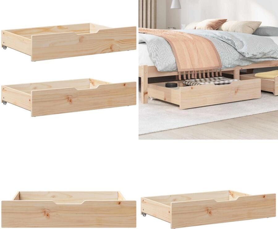 VidaXL Bedlades 2 st met wieltjes 85x55x16 cm massief grenenhout Bedlade Bedlades Lade Onder Bed Opberglade Onder Bed