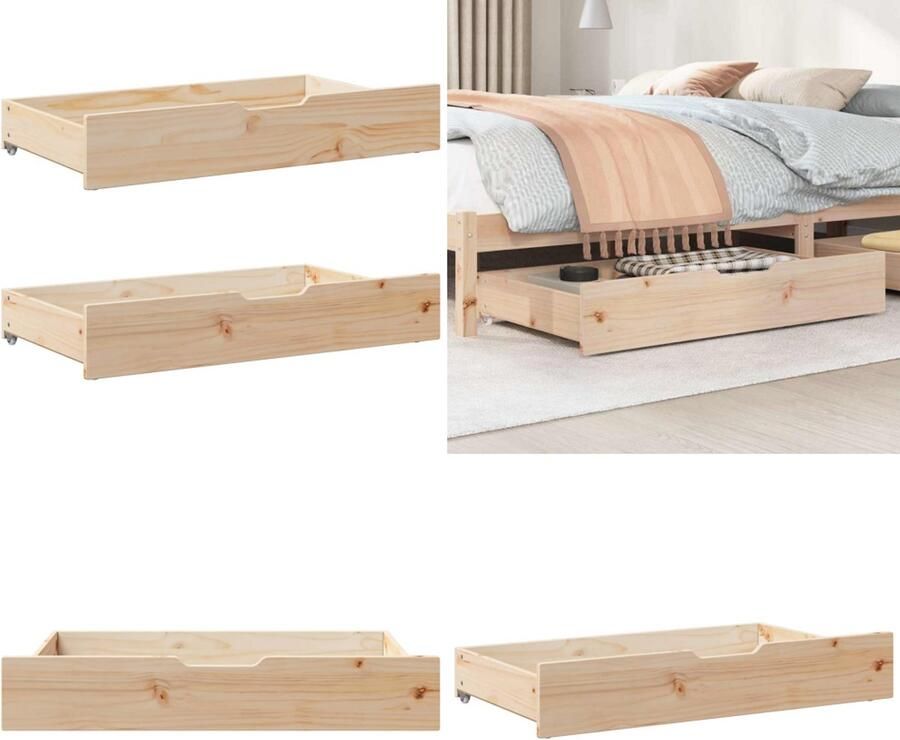 VidaXL Bedlades 2 st met wieltjes 90x55x16 cm massief grenenhout Bedlade Bedlades Lade Onder Bed Opberglade Onder Bed