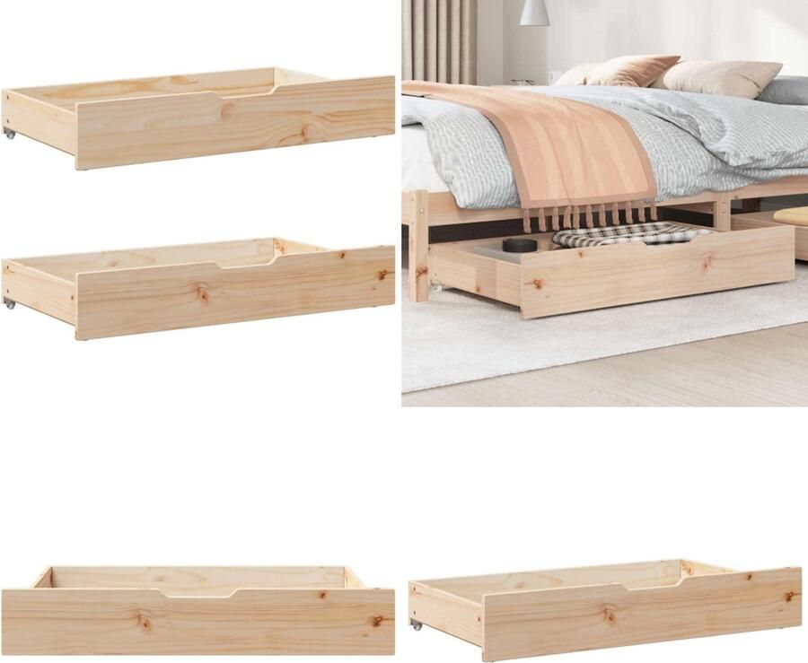 VidaXL Bedlades 2 st met wieltjes 95x55x16 cm massief grenenhout Bedlade Bedlades Lade Onder Bed Opberglade Onder Bed