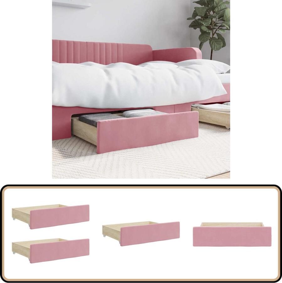 VidaXL Bedlades 2 st roze hout en fluweel Bedladekast Opbergbox Slaapkamerspullen Kast Accessoires Lingerie Organizer Nachtkastje