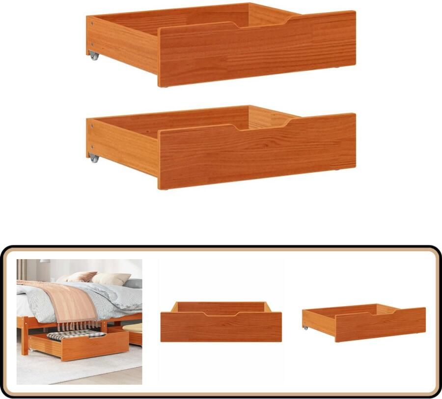 VidaXL Bedlades 2 stuks 75x55x16 cm Wasbruin Grenenhout Bedlade Bedlades Lade Onder Bed Opberglade Onder Bed