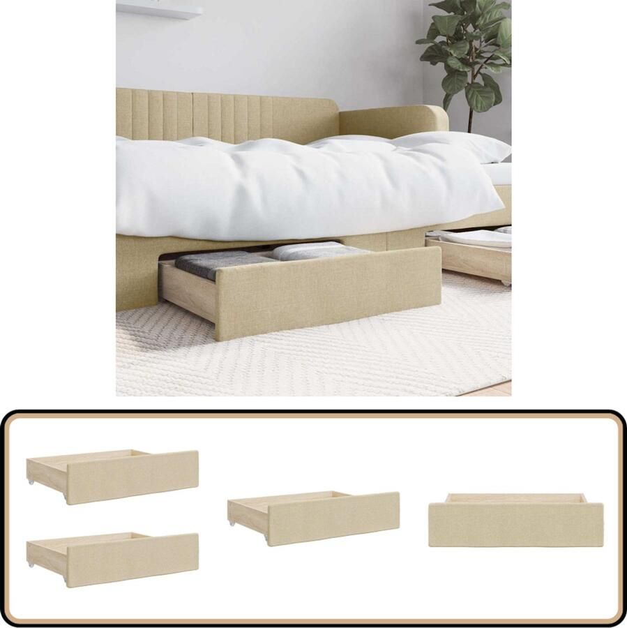 VidaXL Bedlades 2 stuks Bewerkt hout crèmekleurig Bedladekast Opbergbox Slaapkamerspullen Kameraccessoires Kasten