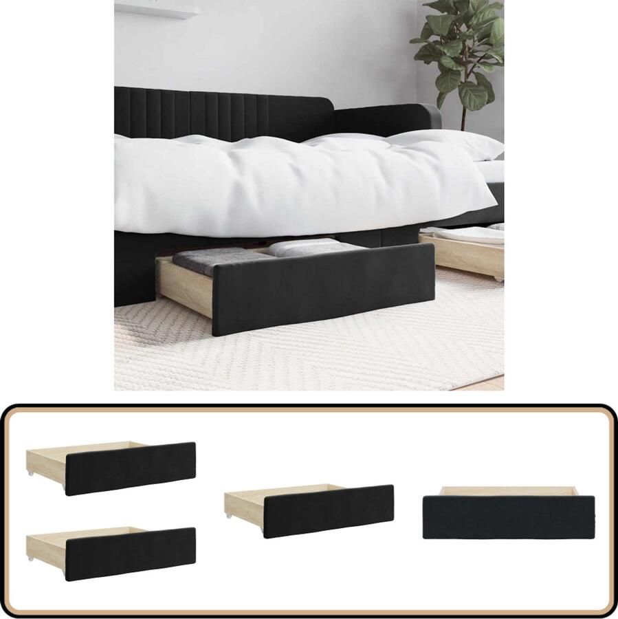 VidaXL Bedlades 2 stuks Bewerkt hout en fluweel Zwart Bedlades Opbergruimte Kast Lade Slaapkamer Accessoires Zwarte Bedlade