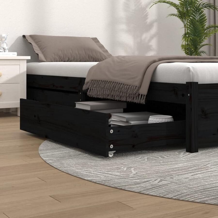 VidaXL Bedlades 2 stuks Massief Grenenhout Zwart Bedladen Opbergruimte Slaapkamer Hout Grenenhout Zwarte Bedlade Set Van 2 Bedladekast Boxspring Lade Bijzettafel - Foto 2