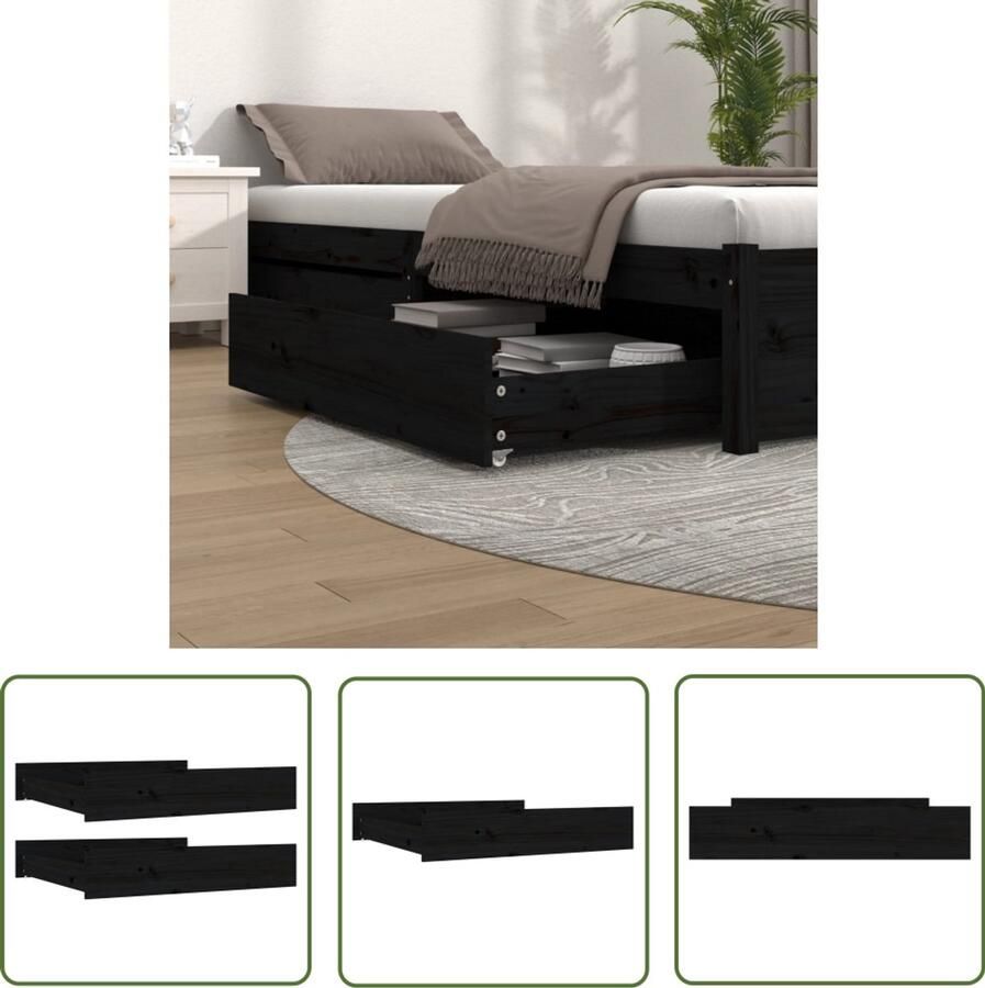 VidaXL Bedlades 2 stuks Massief Grenenhout Zwart Bedladen Opbergruimte Slaapkamer Hout Grenenhout Zwarte Bedlade Set Van 2 Bedladekast Boxspring Lade Bijzettafel