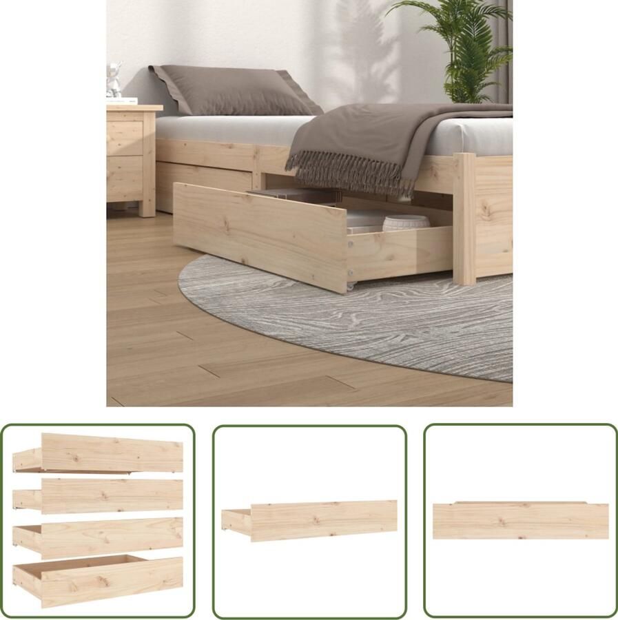 VidaXL Bedlades 4 st massief grenenhout Bedladekast Opbergkast Slaapkamerspullen Meubilair Bruine Kast Houten Lade Grenoble