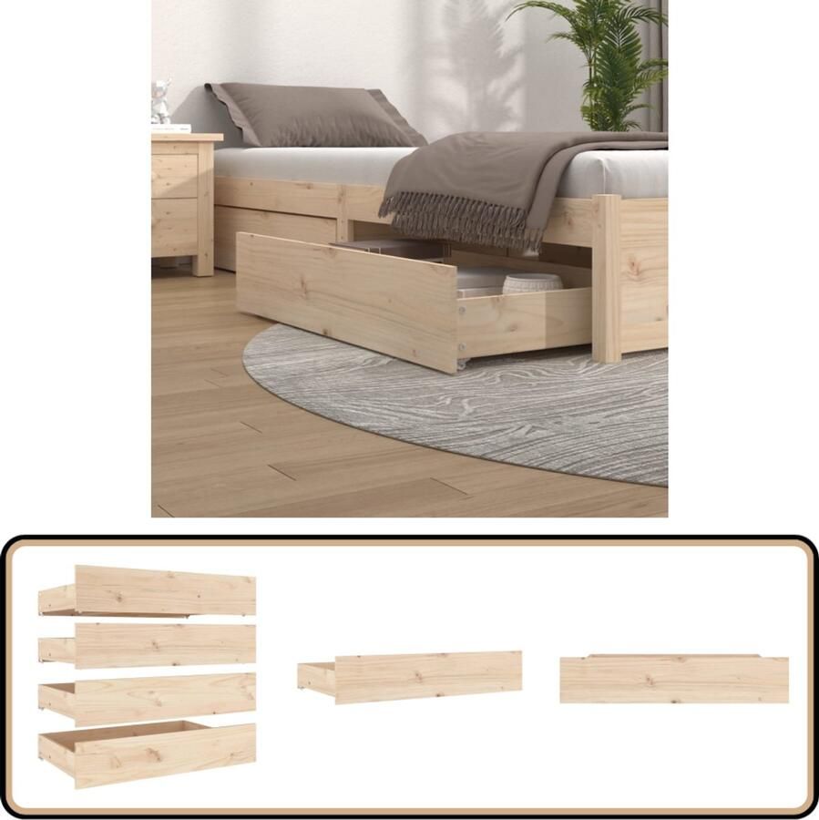 VidaXL Bedlades 4 st massief grenenhout Bedladekast Opbergkasten Slaapkamers Opbergruimte Hout Meubels Grenenhouten Kast