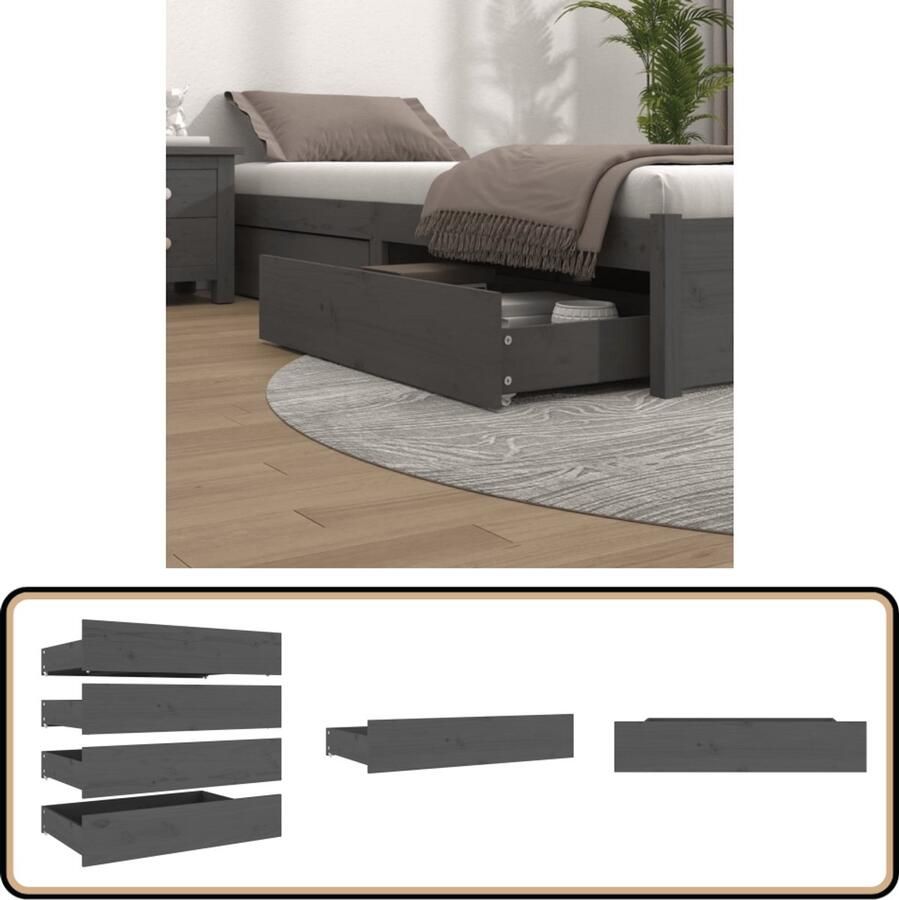 VidaXL Bedlades 4 st massief grenenhout grijs Houten Opberglaadsen Bedladen Opbergkasten Slaapkamers Accessoires Grens Hout Meubels Grijze Meubels
