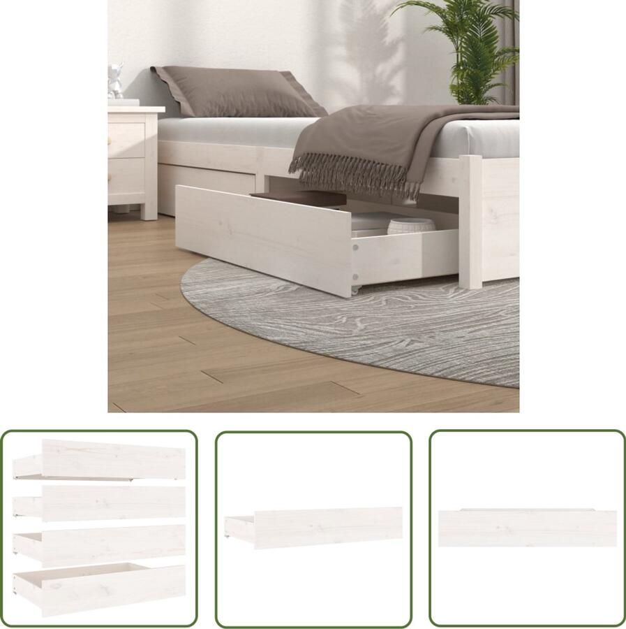 VidaXL Bedlades 4 stuks Massief Grenenhout Wit Bedlades Opbergruimte Slaapkamer Meubilair Grenenhouten Bedladen Witte Bedladen Bedkasten Boxspring Accessoires Kastjes Opberger