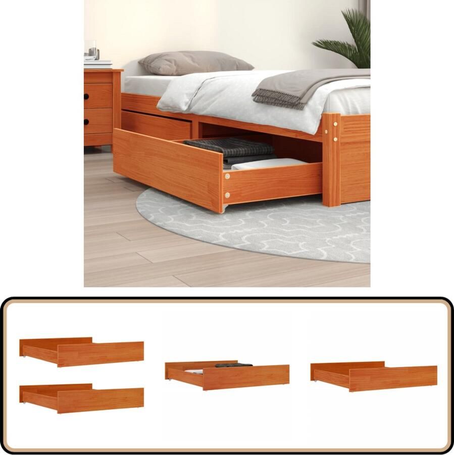 VidaXL Bedlades Massief Grenenhout Wasbruin 2 stuks Opbergladekast Bedladen Slaapkamerspullen Kasten Houten Kasten