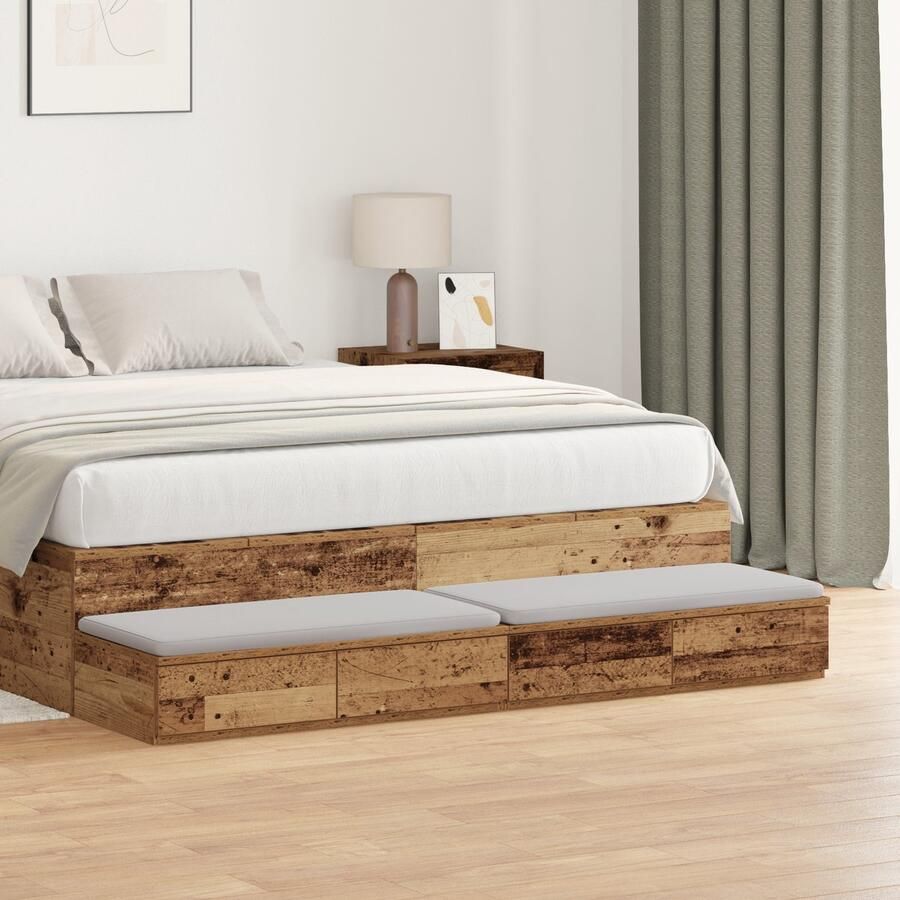 VidaXL Bedlades met lade Oud hout 160 x 36.5 x 16.5 cm Bewerkt hout