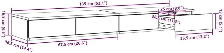 VidaXL Bedlades met lade Zwart eiken 135 x 36.5 x 16.5 cm Bewerkt hout - Foto 3