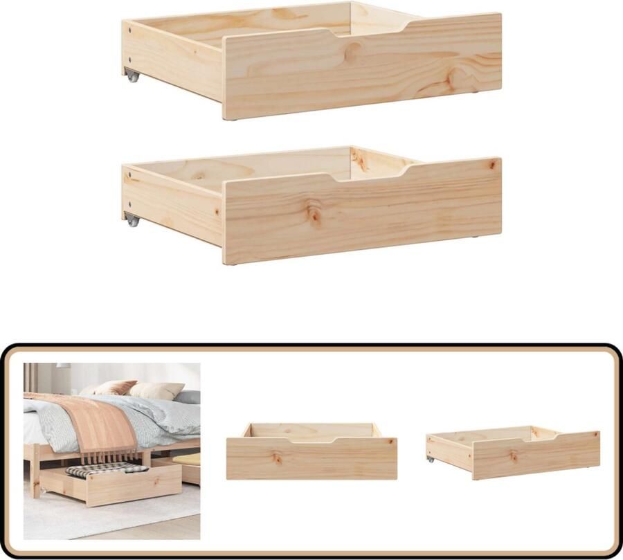VidaXL Bedlades op Wielen Set van 2 Massief Grenen Bedlade Bedlades Lade Onder Bed Opberglade Onder Bed