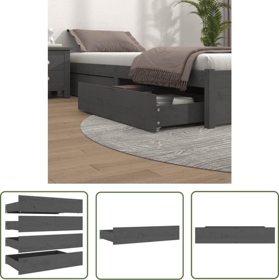 The Living Store Houten Opberglades Bedlades 95 x 57 x 18 cm Grijs Opberglades Bedlades Houten Opbergkasten Slaapkamer Meubilair Grensh Hout