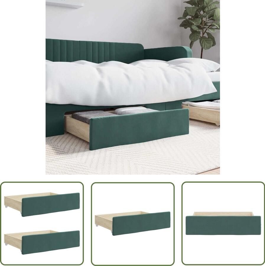 VidaXL Bedlades Set van 2 Bewerkt hout Donkergroen Bedladen Opbergruimte Slaapkamer Kast Lade Donkere Kleuren Houten Meubels Luxe Accessoires Duurzame Materialen Velvet Designkast