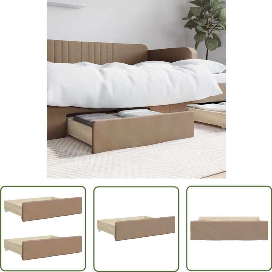 VidaXL Bedlades Set van 2 Cappuccino Bedladekast Opbergbox Kast Lade Bergruimte Slaapkamers Meubilair Kapstok