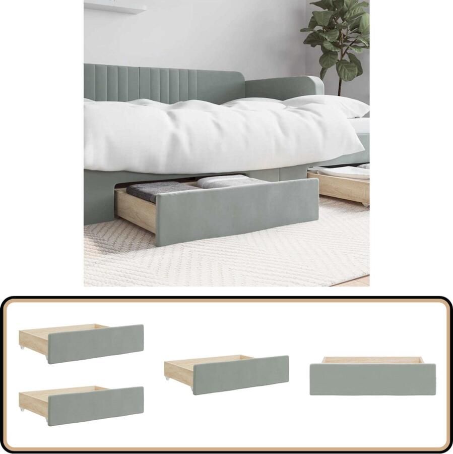 VidaXL Bedlades Set van 2 Lichtgrijs Hout & Fluweel Bedlades Opbergruimte Slaapkamer Kastjes Boxspring Tweepersoonsbed King Size Bed Stapelbaar