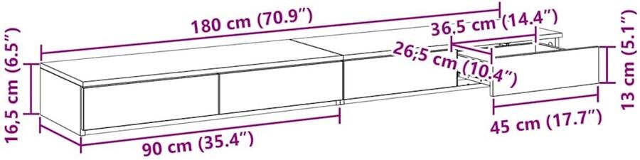 VidaXL Bedladen in Sonoma Eik – 180x36.5x16.5 cm Gemaakt uit Bewerkt Hout - Foto 2