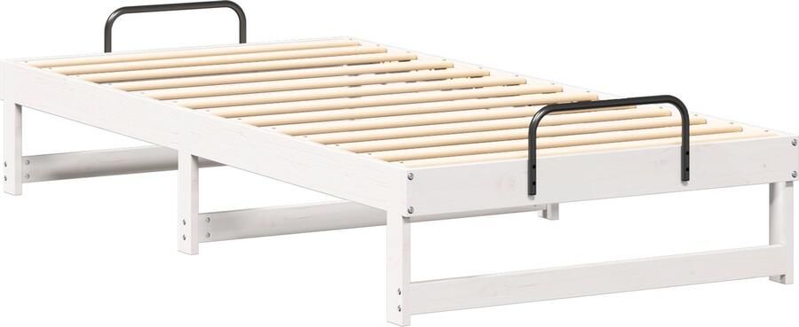 VidaXL Bedombouw met Draaghandvatten Wit Massief grenenhout