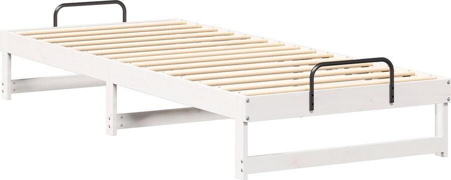 VidaXL Bedombouw met Draaghandvatten Wit Massief grenenhout