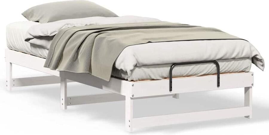 VidaXL Bedombouw met Draaghandvatten Wit Massief grenenhout