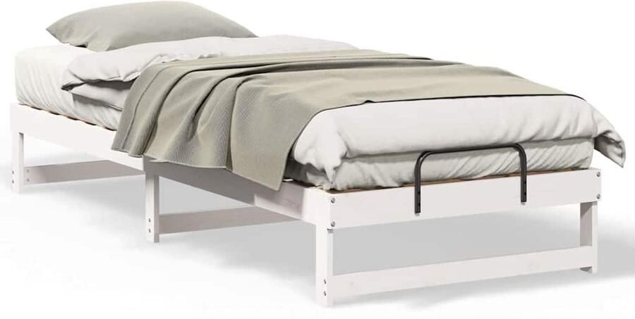 VidaXL Bedombouw met Draaghandvatten Wit Massief grenenhout