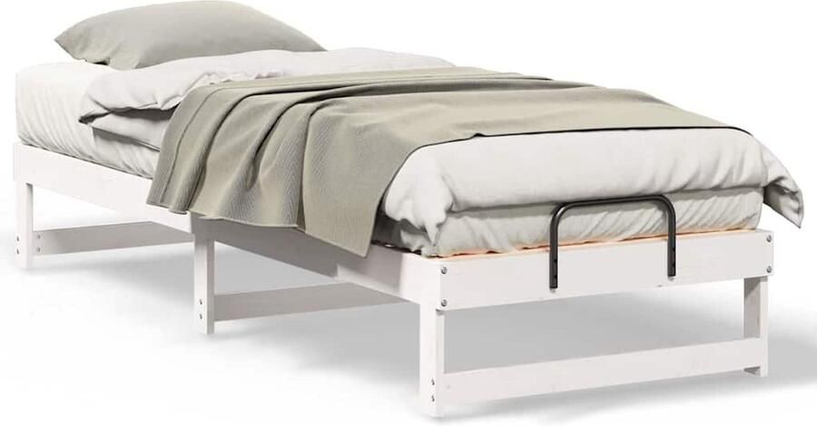 VidaXL Bedombouw met Draaghandvatten Wit Massief grenenhout