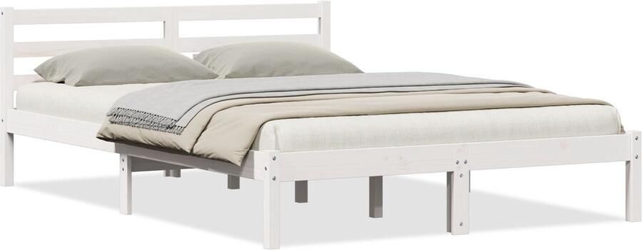 VidaXL Bedframe met hoofdeinde Wit 210 x 140 cm Massief grenenhout - Foto 2