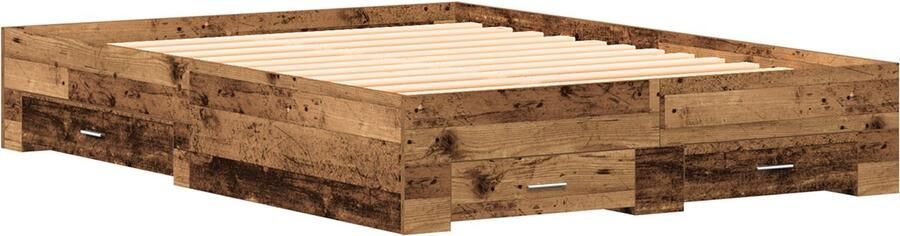VidaXL Bedombouw met lades met lade Oud hout 140 x 190 cm Bewerkt hout