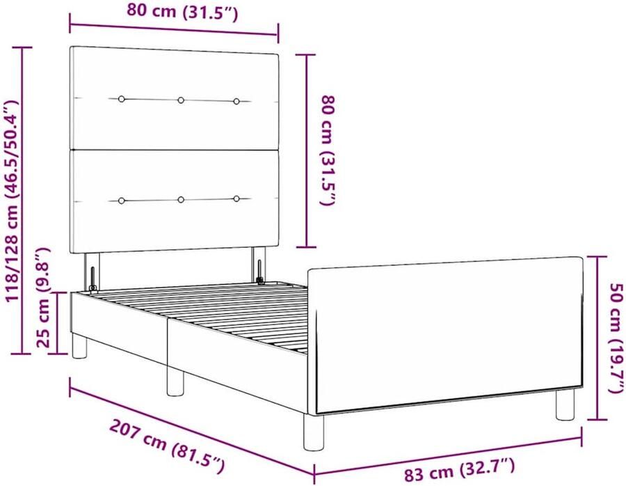 VidaXL Bedframe zonder Matras Donkergrijs 120x190 cm Stof Set van 2 Blauw - Foto 3