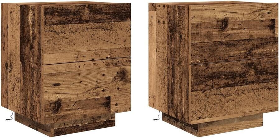 VidaXL Bedside Cabinets met LED Lichten 2 stuks Oude Hout 45x40x55 cm
