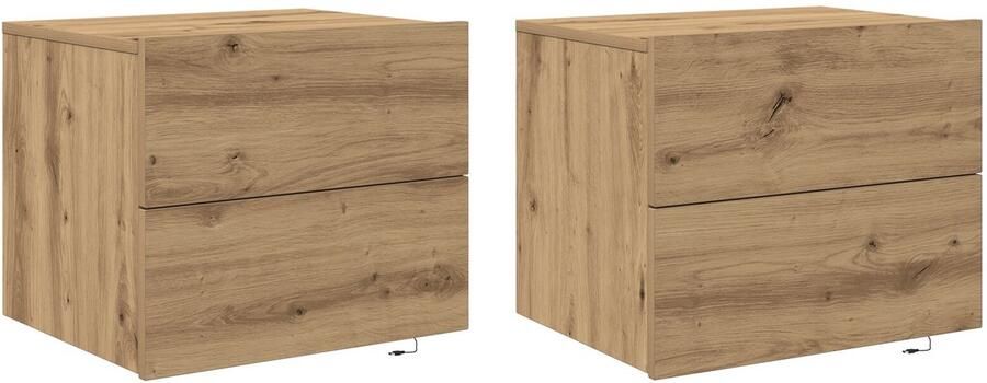 VidaXL Bedside Cabinets met LED Lichten Wandgemonteerd 2 stuks Artisan Eiken
