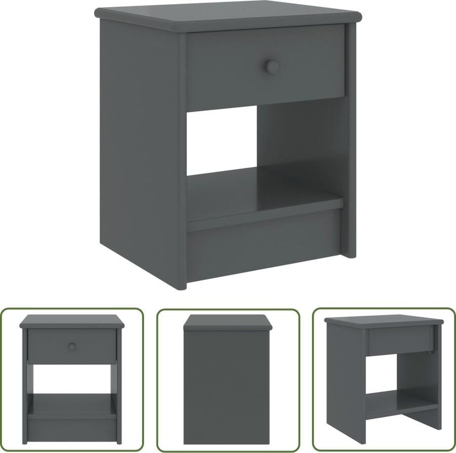 The Living Store Bedtafeltje massief grenenhout 35 x 30 x 40 cm donkergrijs Nachtkastje Bedsidetable Grenoblenhout Donkere Meubels Kamermeubilair - Foto 2