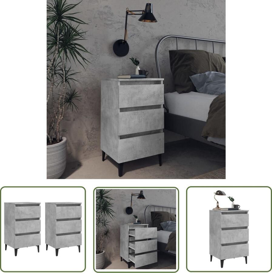 The Living Store Retro Nachtkastjes Betongrijs 40 x 35 x 69 cm IndustriÃle charme Nachtkastjes Bedsidetable Vintage Meubilair Industriële Woonstijl Betonlook - Foto 2