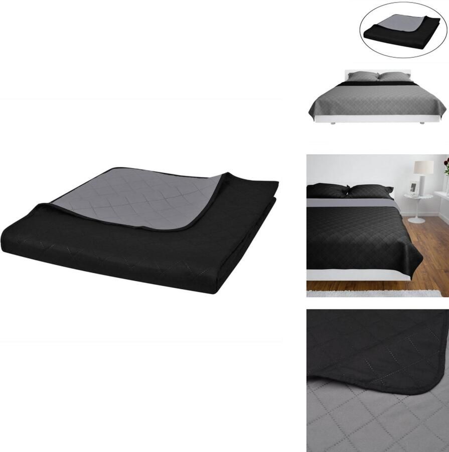 VidaXL Bedsprei Bedspreien Bed Sprei Bed Spreien Bedsprei gewatteerd dubbelzijdig 220x240 cm zwart grijs